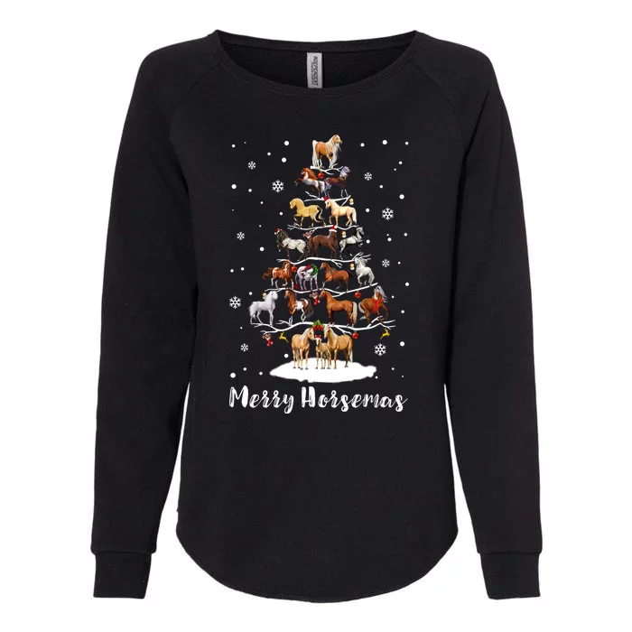 Funny Horse Ornament Tree Light Xmas Womens California Wash Sweatshirt