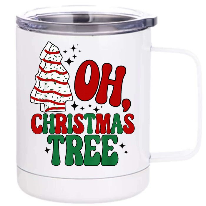 Festive Holiday Pajama Set with Retro Christmas Tree Design Front & Back 12oz Stainless Steel Tumbler Cup