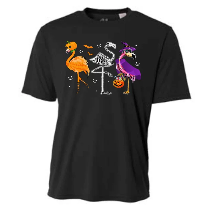 Flamingoween Halloween Pink Flamingo Costume Skeleton Witch Cooling Performance Crew T-Shirt