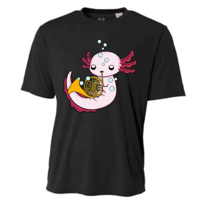 French Horn Player Axolotl Big Band French Horn Cooling Performance Crew T-Shirt