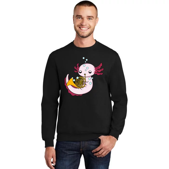 French Horn Player Axolotl Big Band French Horn Tall Sweatshirt