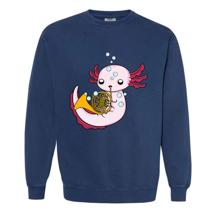 French Horn Player Axolotl Big Band French Horn Garment-Dyed Sweatshirt