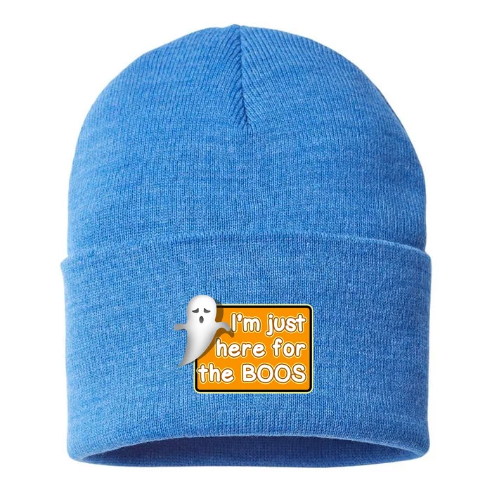 Funny Halloween Party Ing IM Just Here For The Boos Funny Gift Sustainable Knit Beanie