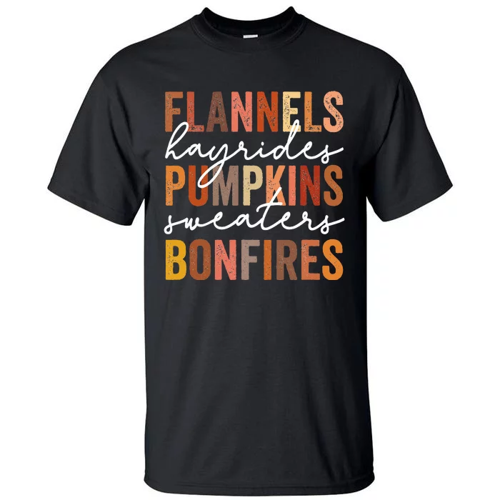 Flannels Hayrides Pumpkins Sweaters Bonfires Autumn Vintage Tall T-Shirt