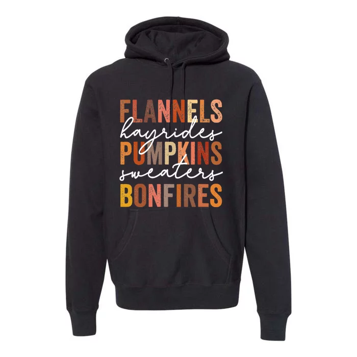 Flannels Hayrides Pumpkins Sweaters Bonfires Autumn Vintage Premium Hoodie