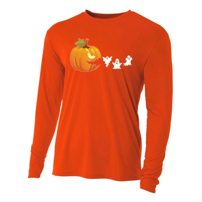 Funny Halloween Pac Man Pumpkin Ghost Cooling Performance Long Sleeve Crew