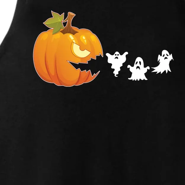 Funny Halloween Pac Man Pumpkin Ghost Ladies Tri-Blend Wicking Tank