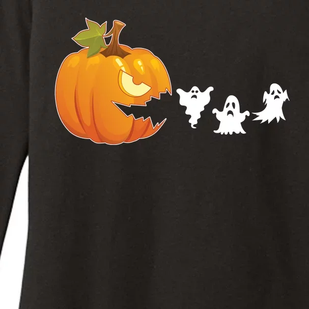 Funny Halloween Pac Man Pumpkin Ghost Womens CVC Long Sleeve Shirt