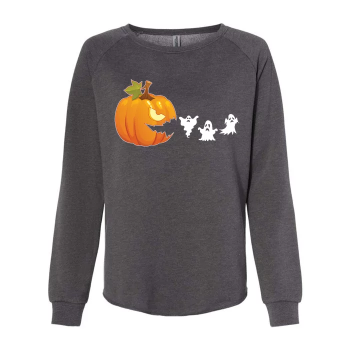 Funny Halloween Pac Man Pumpkin Ghost Womens California Wash Sweatshirt