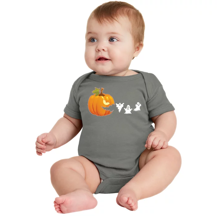 Funny Halloween Pac Man Pumpkin Ghost Baby Bodysuit