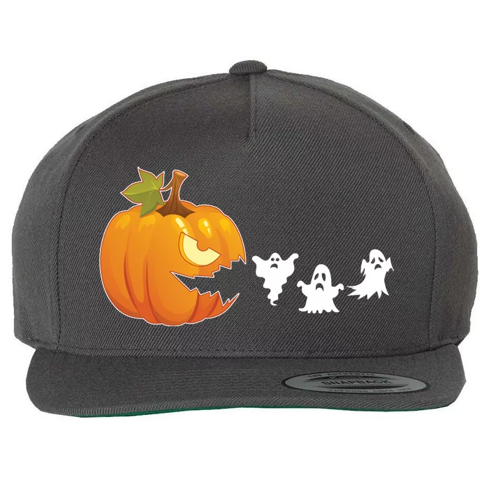 Funny Halloween Pac Man Pumpkin Ghost Wool Snapback Cap