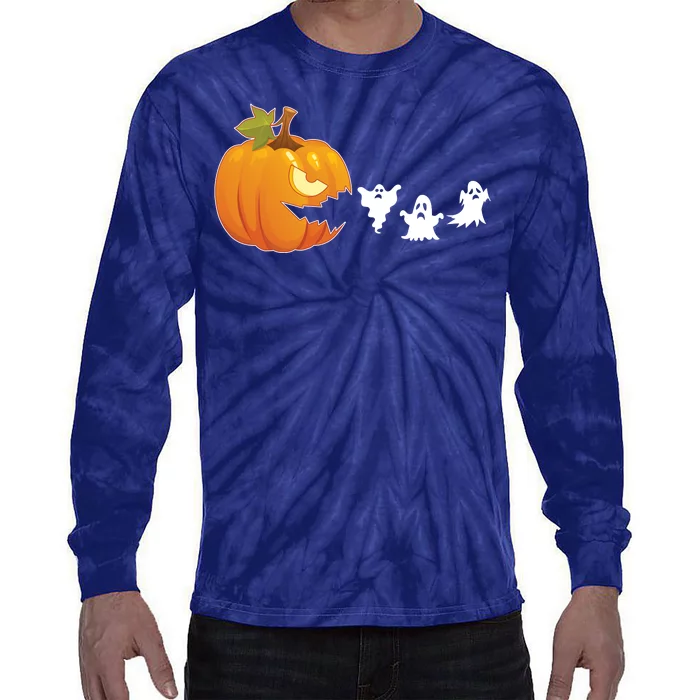 Funny Halloween Pac Man Pumpkin Ghost Tie-Dye Long Sleeve Shirt