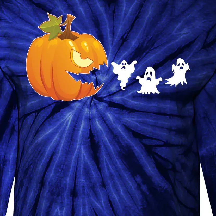 Funny Halloween Pac Man Pumpkin Ghost Tie-Dye Long Sleeve Shirt