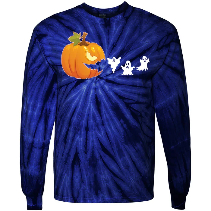 Funny Halloween Pac Man Pumpkin Ghost Tie-Dye Long Sleeve Shirt