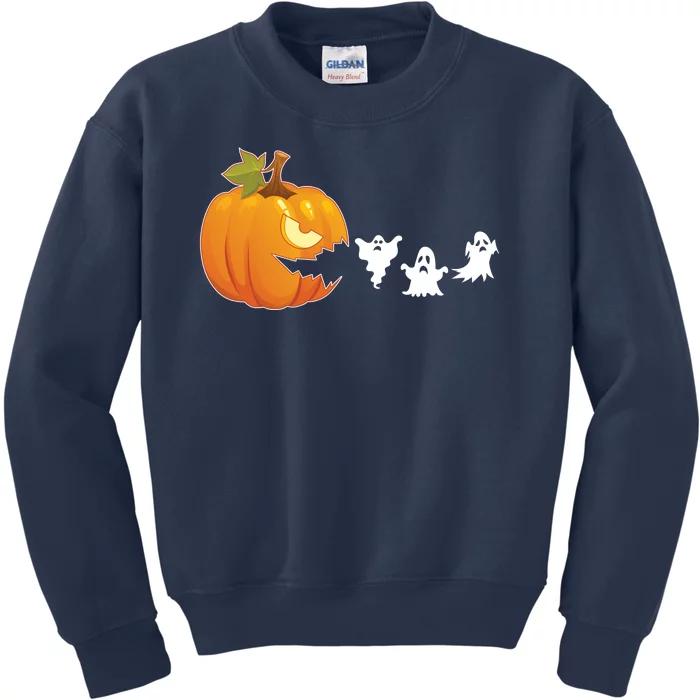 Funny Halloween Pac Man Pumpkin Ghost Kids Sweatshirt