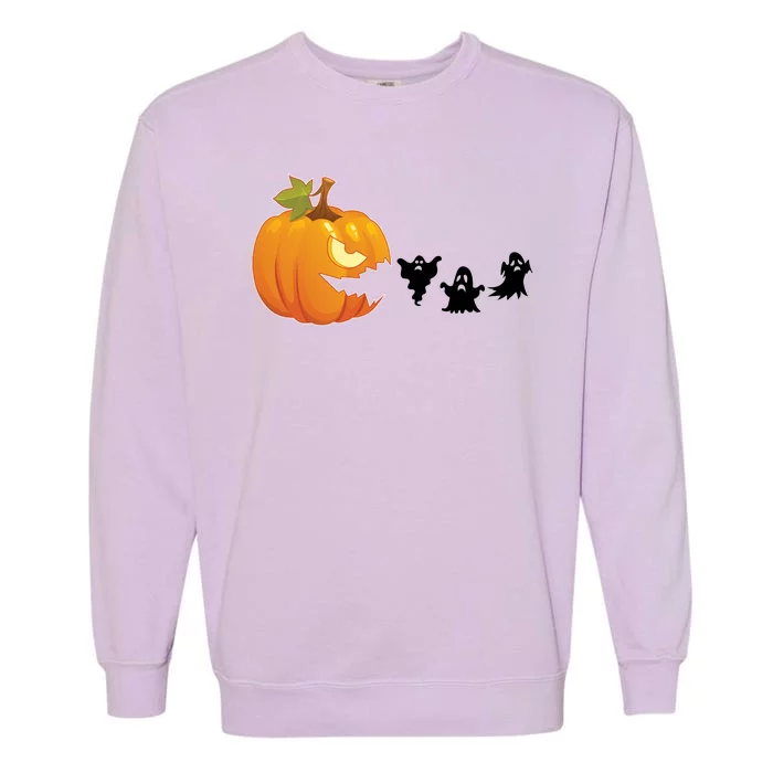 Funny Halloween Pac Man Pumpkin Ghost Garment-Dyed Sweatshirt