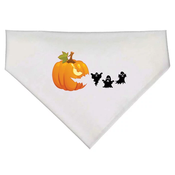 Funny Halloween Pac Man Pumpkin Ghost USA-Made Doggie Bandana