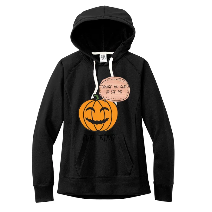 Funny Halloween Pumpkin Pun Joke Dad Joke Pun King Orange Gift Women's Fleece Hoodie