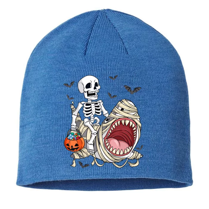 Funny Halloween Pumpkin Skeleton Riding Mummy Shark Gift 8 1/2in Sustainable Knit Beanie