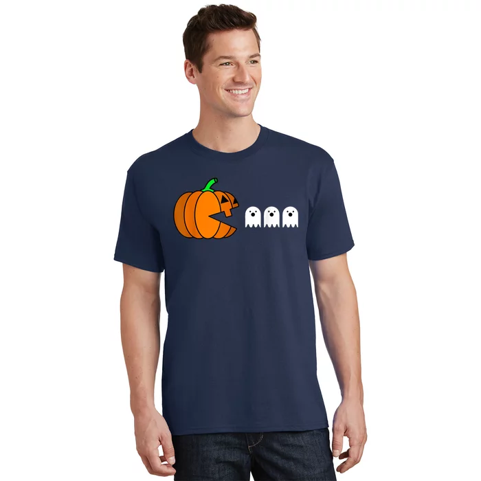 Funny Halloween Pumpkin Eating Ghost Gamer T-Shirt