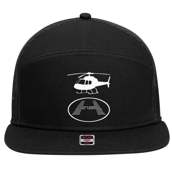 Funny Helicopter Phonetic Alphabet Pilot Aviation Pun Outfit 7 Panel Mesh Trucker Snapback Hat