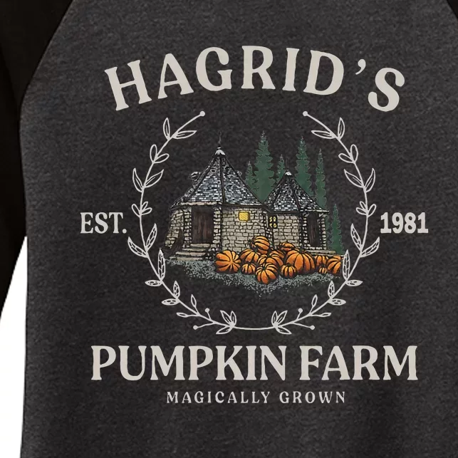 Fall Hagrids Pumpkin Farm Patch Autumn Pumpkin Garden Women's Tri-Blend 3/4-Sleeve Raglan Shirt