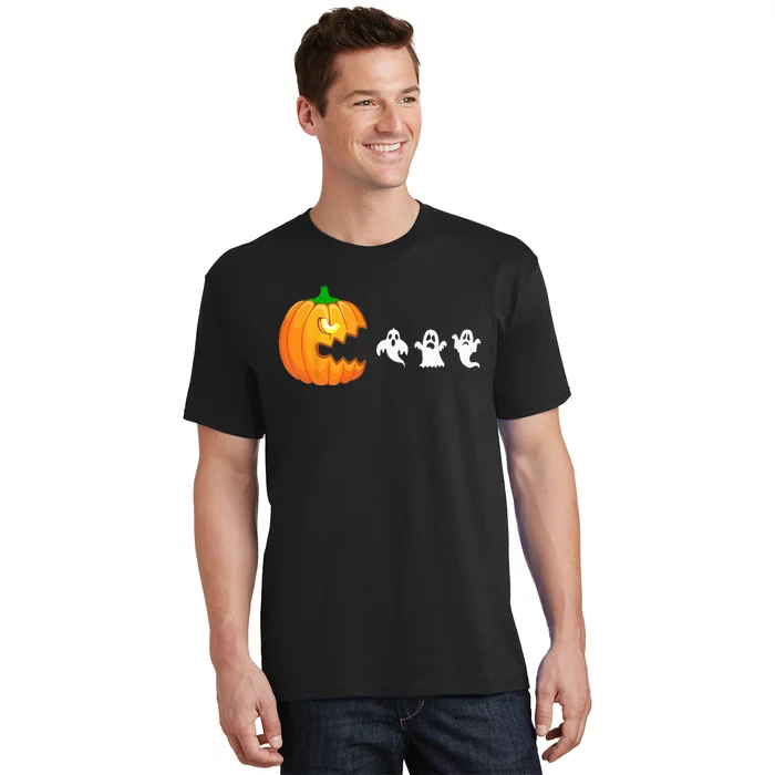 Funny Halloween Pumpkin Eating Ghost Gamer T-Shirt