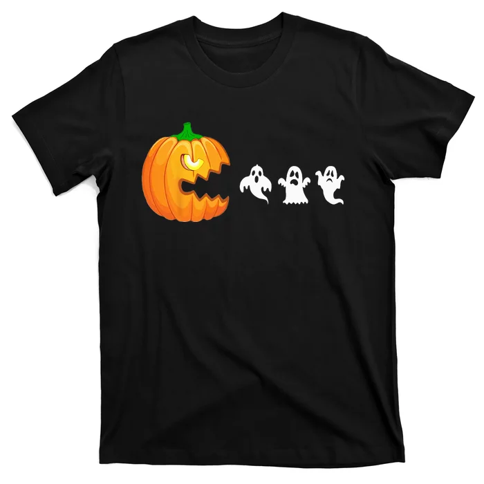 Funny Halloween Pumpkin Eating Ghost Gamer T-Shirt