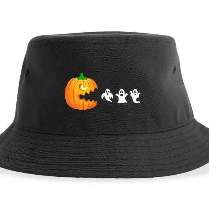 Funny Halloween Pumpkin Eating Ghost Gamer Sustainable Bucket Hat