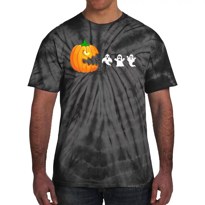 Funny Halloween Pumpkin Eating Ghost Gamer Tie-Dye T-Shirt