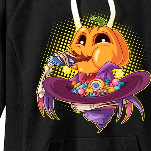 Funny Halloween Pumpkin Head Eating Candy Women's Fleece Hoodie