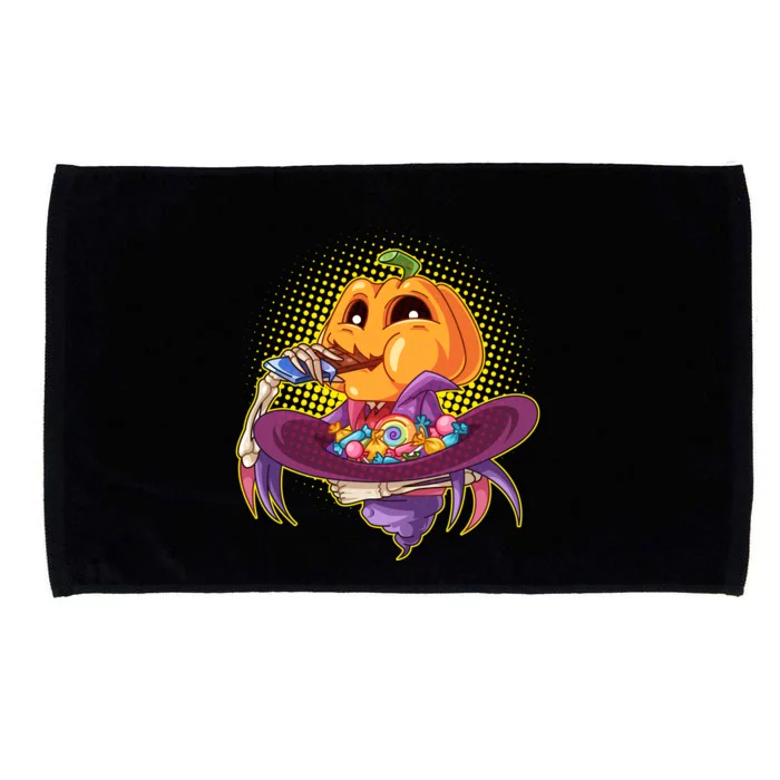 Funny Halloween Pumpkin Head Eating Candy Microfiber Hand Towel