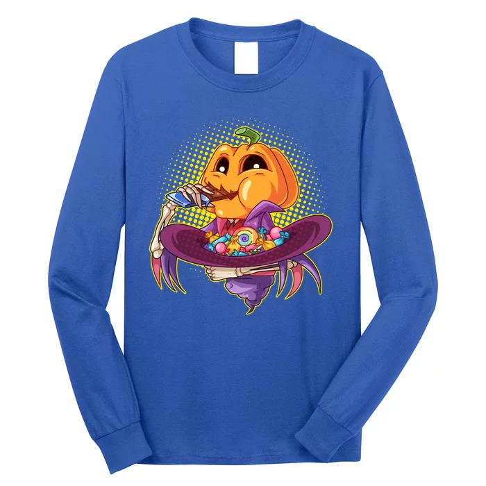 Funny Halloween Pumpkin Head Eating Candy Long Sleeve Shirt