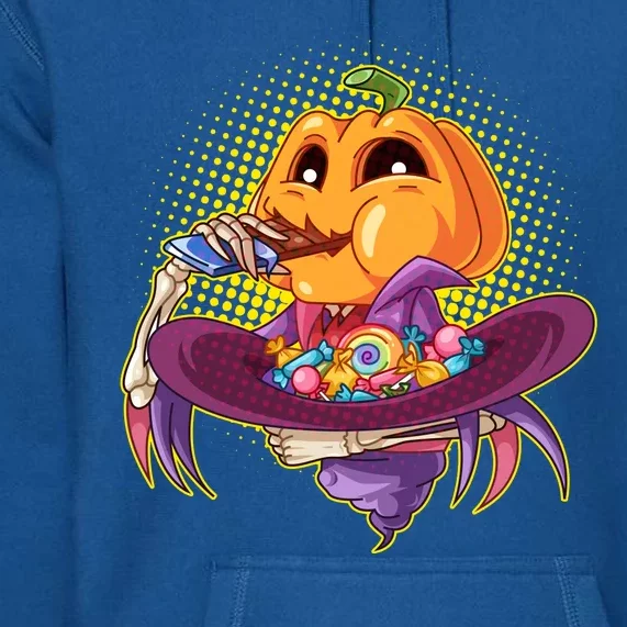 Funny Halloween Pumpkin Head Eating Candy Premium Hoodie