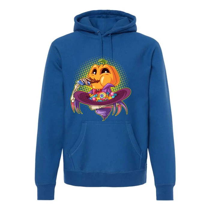 Funny Halloween Pumpkin Head Eating Candy Premium Hoodie