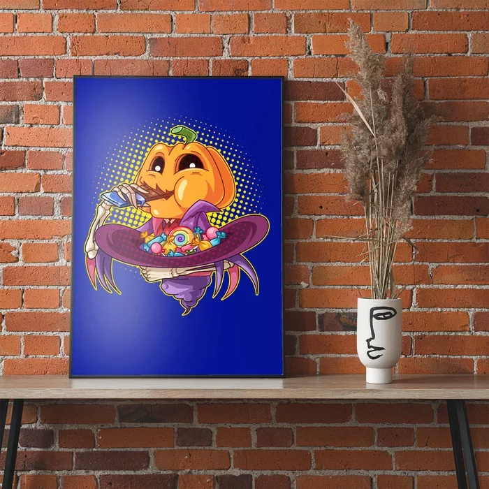 Funny Halloween Pumpkin Head Eating Candy Poster