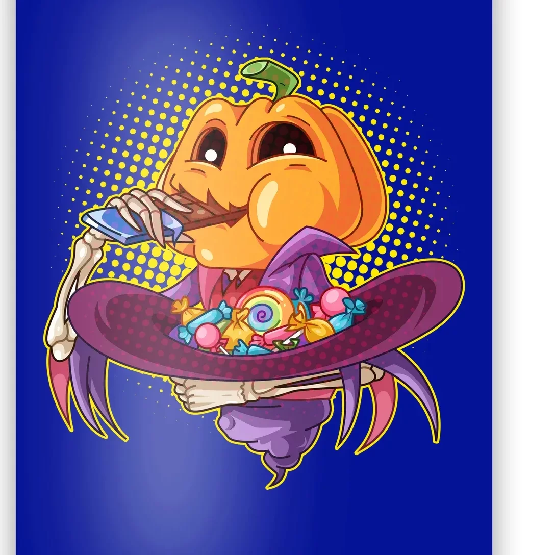 Funny Halloween Pumpkin Head Eating Candy Poster