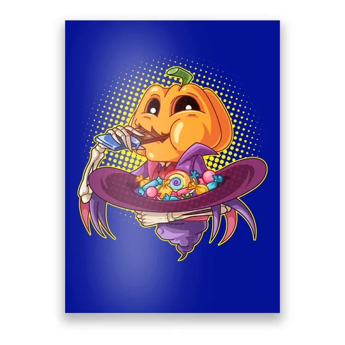 Funny Halloween Pumpkin Head Eating Candy Poster