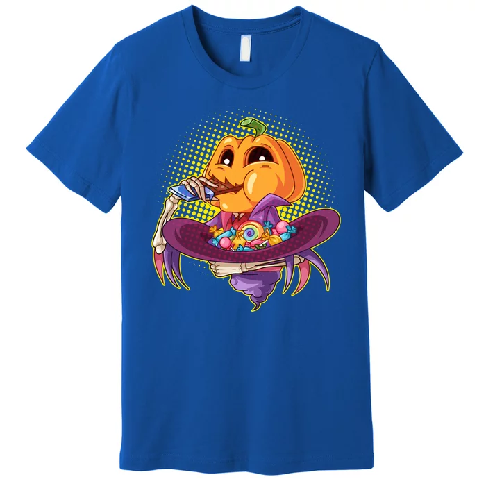 Funny Halloween Pumpkin Head Eating Candy Premium T-Shirt