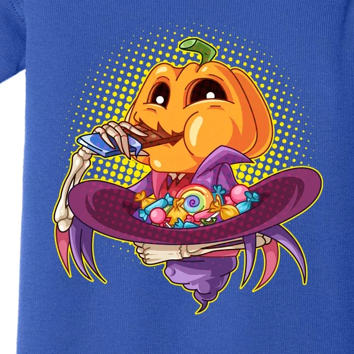 Funny Halloween Pumpkin Head Eating Candy Baby Bodysuit