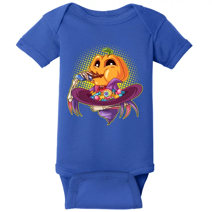 Funny Halloween Pumpkin Head Eating Candy Baby Bodysuit