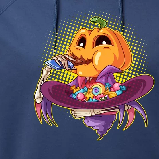 Funny Halloween Pumpkin Head Eating Candy Performance Fleece Hoodie