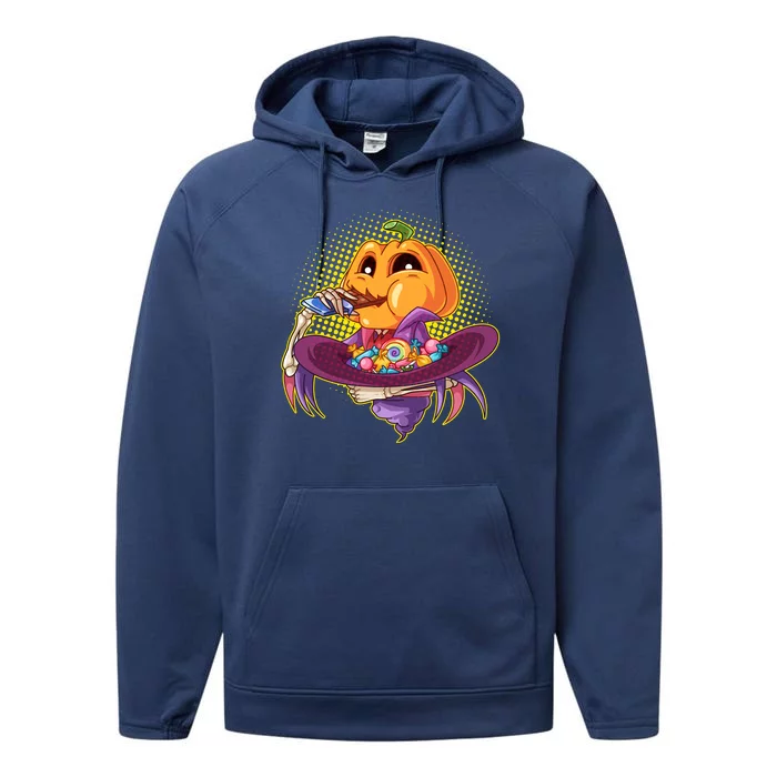 Funny Halloween Pumpkin Head Eating Candy Performance Fleece Hoodie