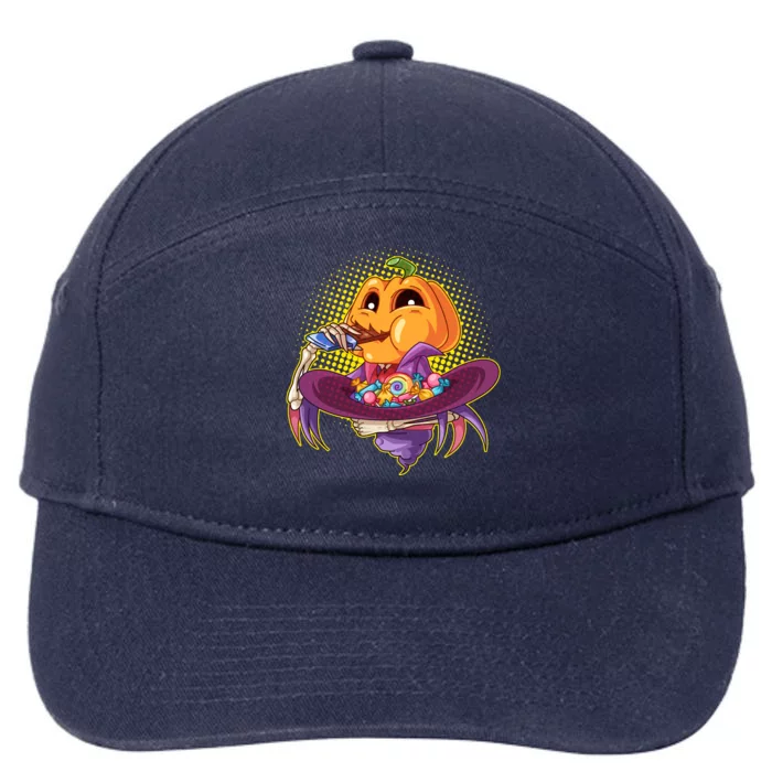 Funny Halloween Pumpkin Head Eating Candy 7-Panel Snapback Hat