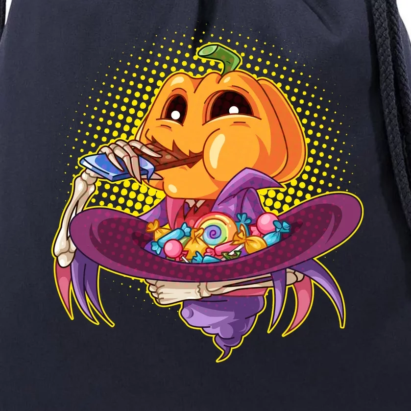 Funny Halloween Pumpkin Head Eating Candy Drawstring Bag