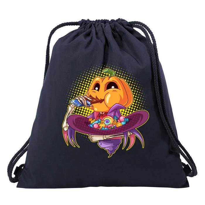 Funny Halloween Pumpkin Head Eating Candy Drawstring Bag