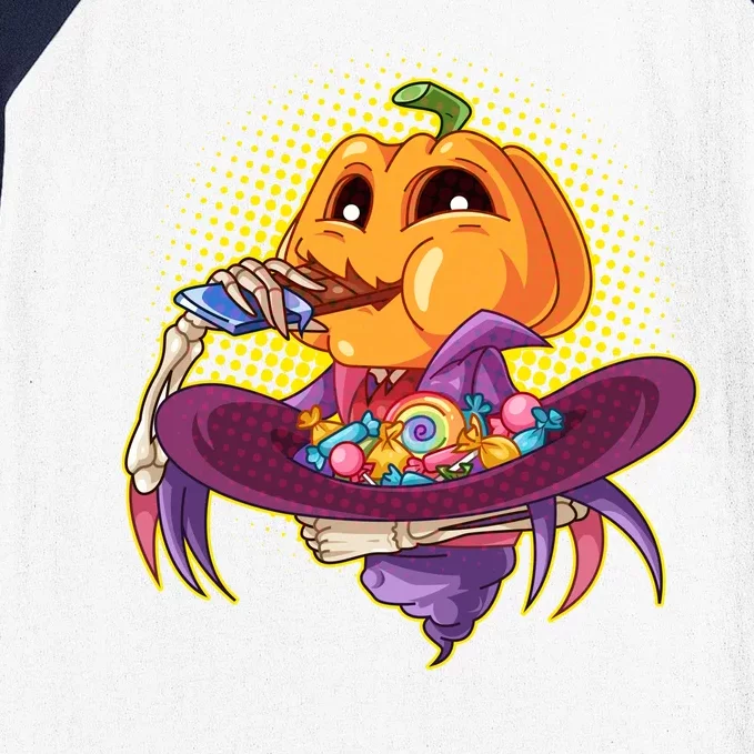 Funny Halloween Pumpkin Head Eating Candy Baseball Sleeve Shirt