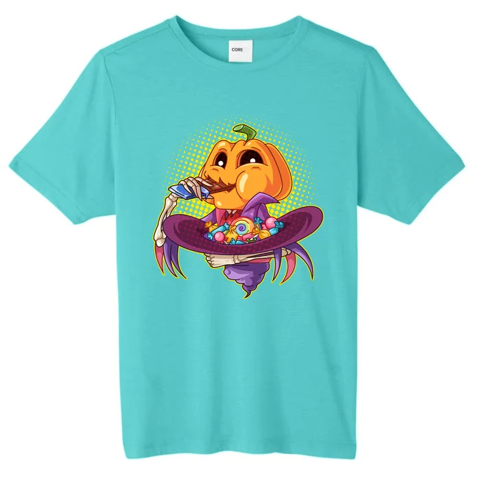 Funny Halloween Pumpkin Head Eating Candy ChromaSoft Performance T-Shirt