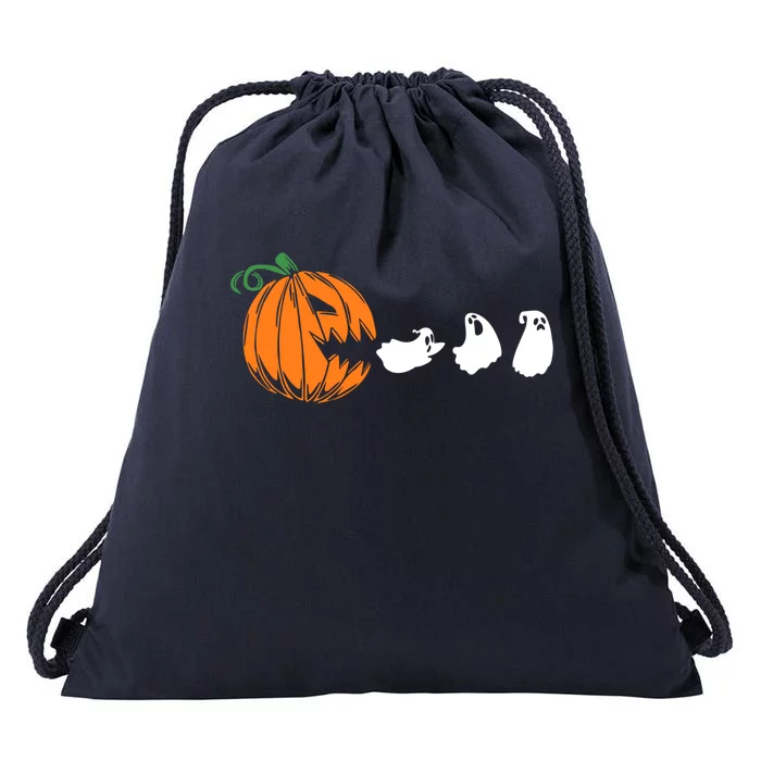 Funny Halloween Pumpkin Eating Ghost Gamer Cute Gift Drawstring Bag