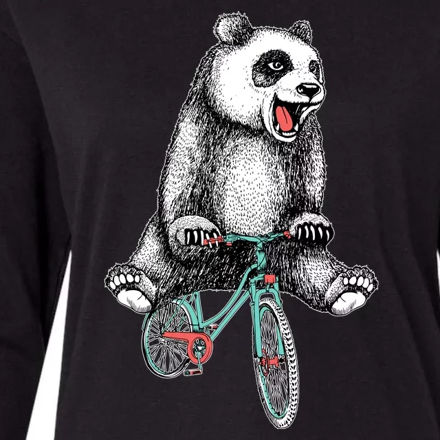 Funny Happy Panda On Bike Bicycle Womens Cotton Relaxed Long Sleeve T-Shirt